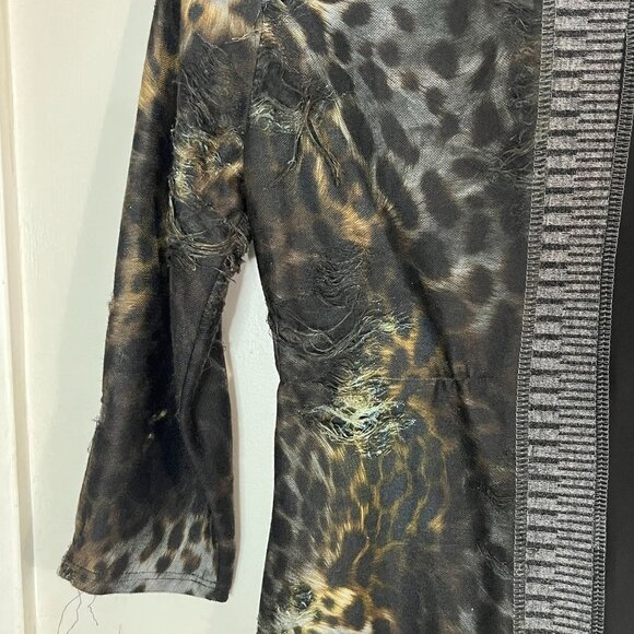 Frank Lyman Tunic Animal Print Black 3/4 Sleeve Distressed Wearable Art Size‎ 8 - Picture 9 of 10